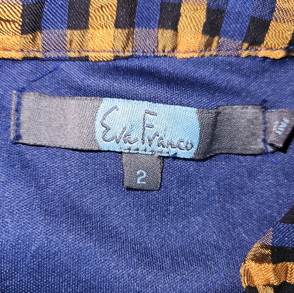 Eva Franco Anthropologie Textured Blue Yellow Plaid Blouse Size 2 Puff Sleeves - Picture 12 of 16